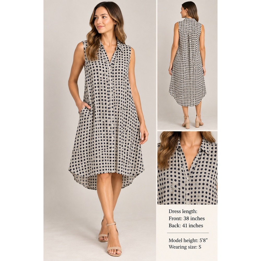 Rosemarine Shirtdress Womens Medium Beige Polka Dot Linen Sleeveless Italy 7s